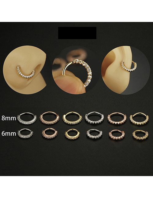 Fashion 6mm Golden Side Drill Titanium Diamond Geometric Round Piercing Nose Ring