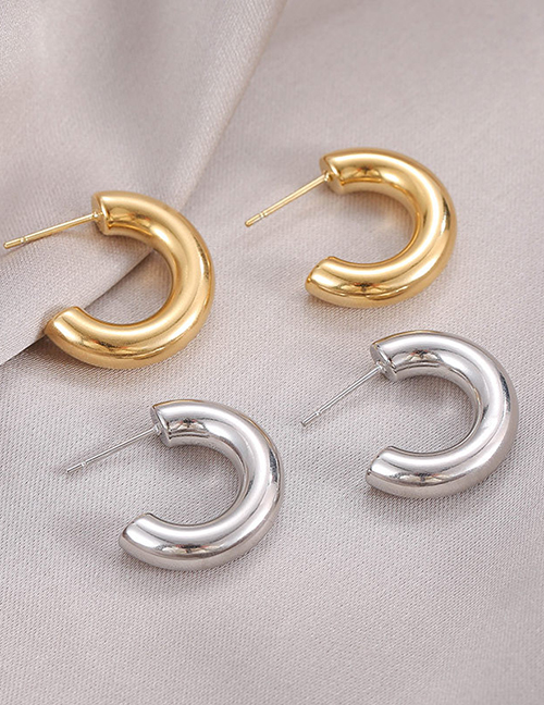 Fashion Gold Titanium Steel C-shaped Earrings