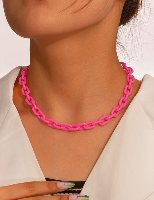 Fashion Pink Plastic Geometric Chain Necklace