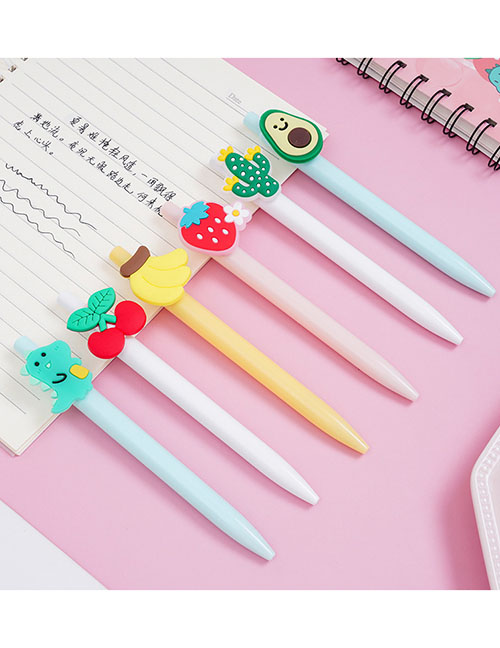 Fashion White Stem-cherry Cartoon Fruit Press Ballpoint Pen