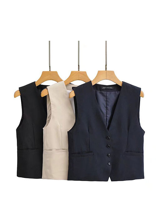 Fashion Black V-neck Single-breasted Lapel Vest