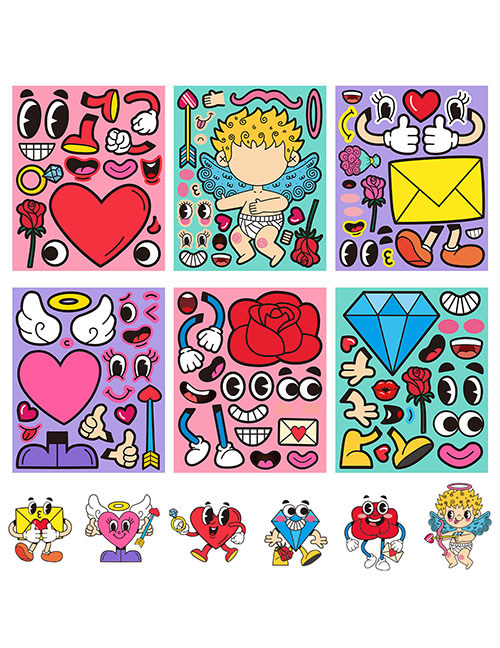 Fashion Sq Valentine's Day 6-piece Set Children's Cartoon Heart Diy Emoticon Stickers