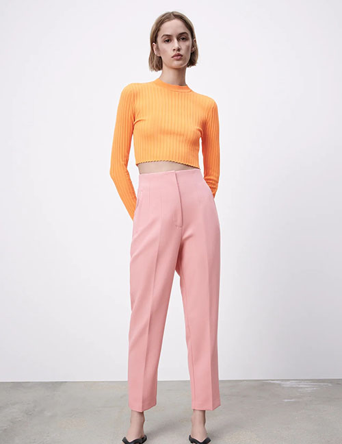 Fashion Black Solid Color Irregular High Waist Straight Leg Trousers