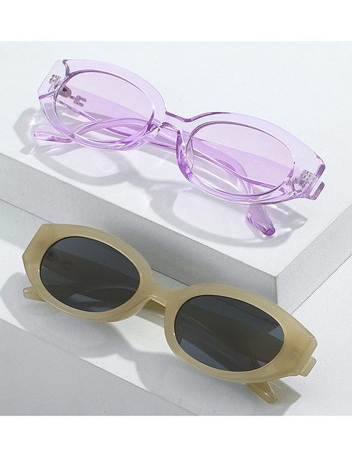 Fashion Black Frame Gray Film Pc Oval Sunglasses