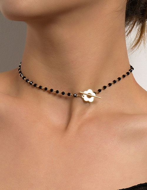 Fashion Gold Crystal Bead Beaded Chain Flower Shape Ot Buckle Necklace