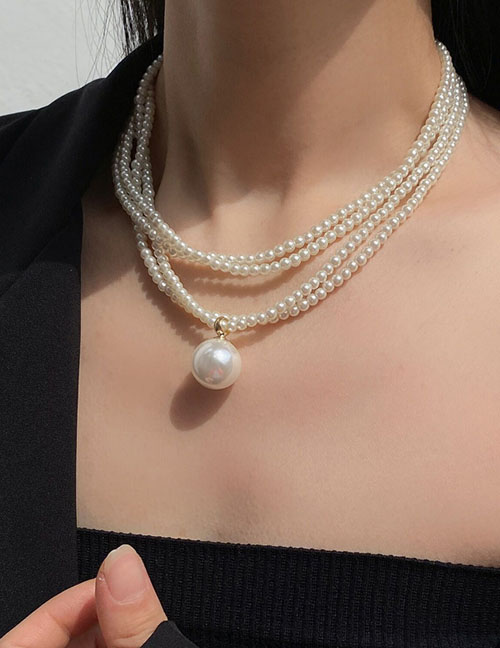 Collar Con Cuentas De Perlas En Capas
