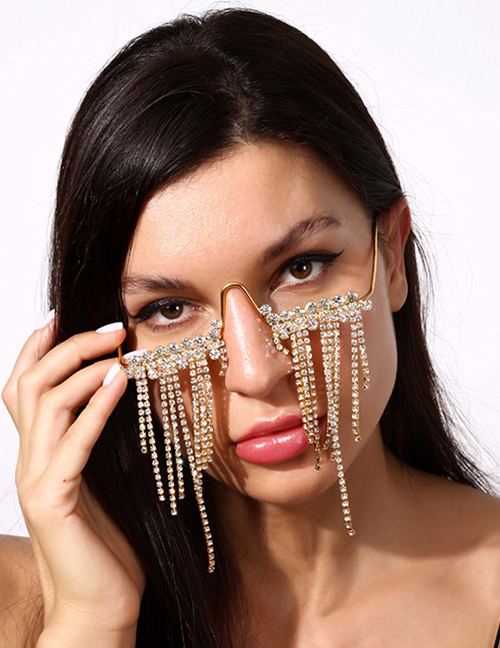 Fashion Silver Alloy Diamond Claw Chain Tassel Glasses Frame