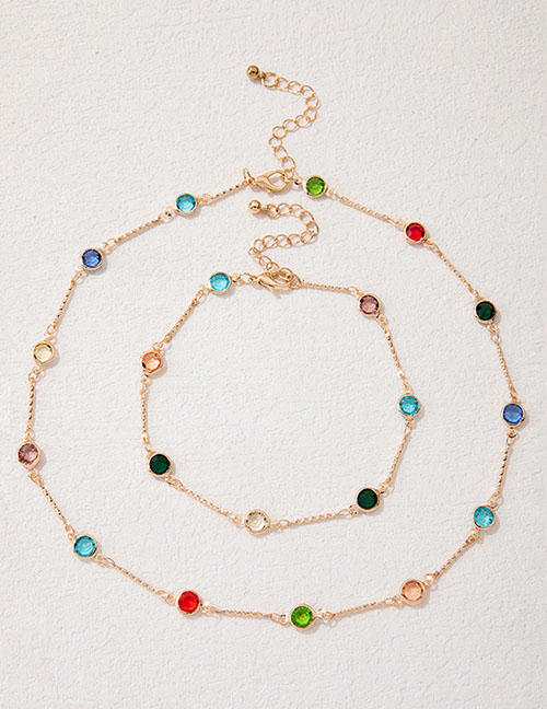 Fashion Color Alloy Color Contrasting Color Round Diamond Necklace Foot Chain Set
