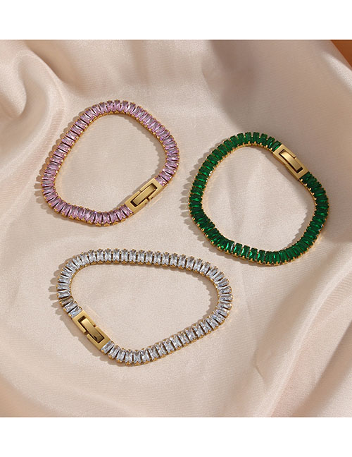 Pulsera Rectangular De Circonitas De Acero Inoxidable Chapado En Oro
