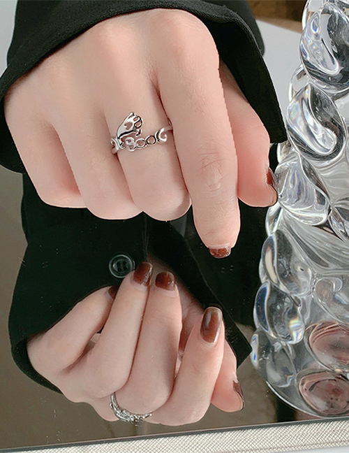 Fashion Silver Pure Copper Geometric Ghost Letter Open Ring