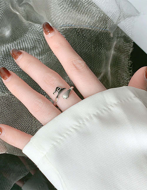 Fashion Silver Pure Copper Witch Hat Broom Ring