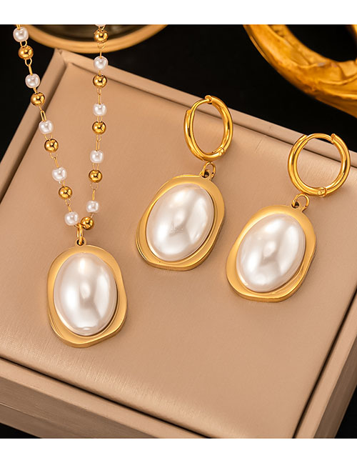 Fashion Set Titanium Steel Pearl Chain Necklace Earrings Set