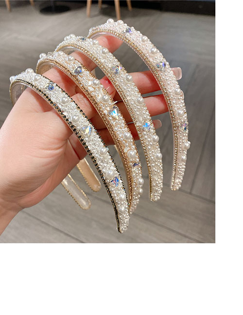 Fashion Light Gray + Edge Gun Black Brick Pearl Rhinestone Wide Headband