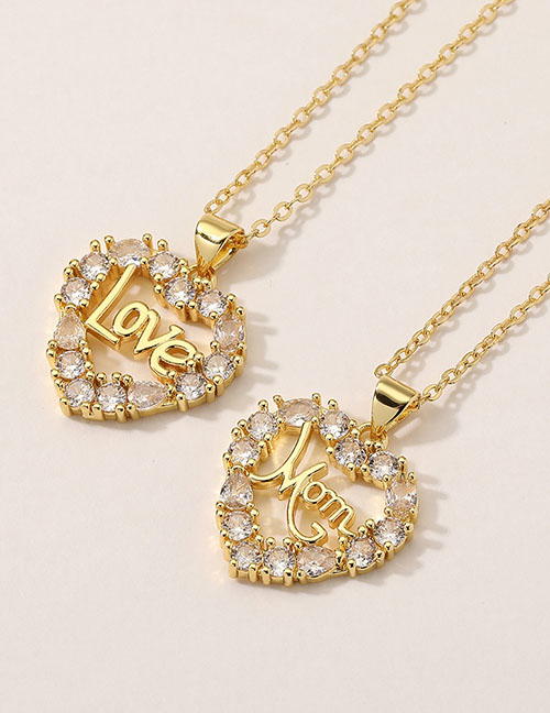Collar Mom Cobre Y Diamante Corazón