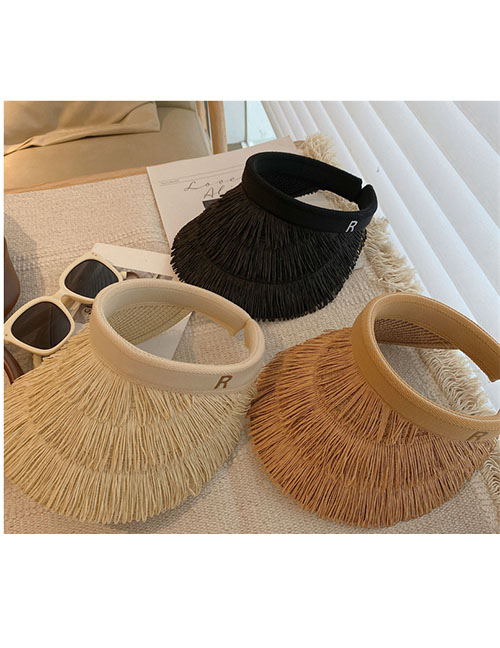 Fashion Beige Straw Tassel Empty Sun Hat