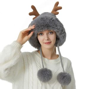 Gorro Tejido Con Astas Navideñas Y Ribete De Felpa