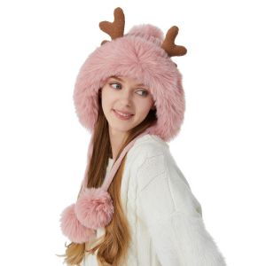 Gorro Tejido Con Astas Navideñas Y Ribete De Felpa