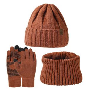 Conjunto De Tres Piezas De Bufanda Y Gorro De Punto Acrílico Guantes De Cinco Dedos
