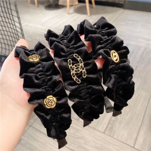 Fashion Gray Square Tiles Velvet Diamond Pleated Wide-brimmed Headband