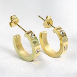 Fashion Gold Titanium Steel Hollow V-shaped Earrings