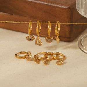 Fashion 3# Stainless Steel Zirconium Star Hoop Earrings