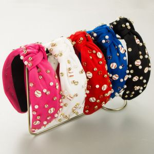 Fashion Sapphire Fabric Diamond-beaded Baseball Knotted Wide-brimmed Headband