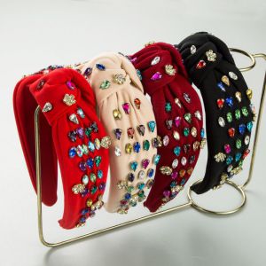 Fashion Red Fabric Diamond-encrusted Knotted Wide-brimmed Headband