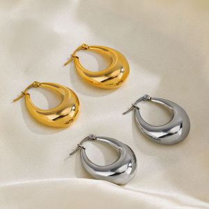 Fashion Gold Stainless Steel Geometric Oval Earrings