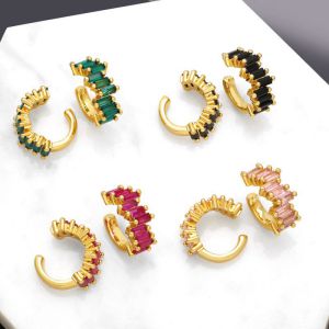 Pendientes En Forma De C De Circonio Rectangular Con Incrustaciones De Cobre