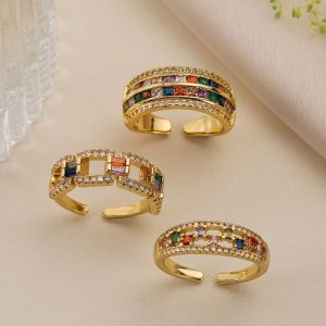 Fashion 1# Gold-plated Copper Geometric Open Ring With Colored Zirconium