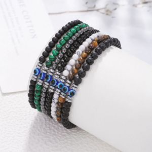 Pulsera De Hombre Con Ojos De Cuentas Geométricas
