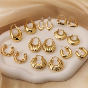 Fashion 1 Pair Of Golden Ovals Gold-plated Copper Oval Earrings