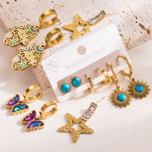Juego De Aretes De Sol De Pino Azul De Acero Titanio