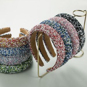 Fashion Blue And Green Colors Geometric Diamond-encrusted Wide-brimmed Headband