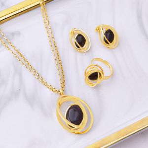 Conjunto De Collar Y Anillo Con Aretes De Color Turquesa Y Globo Geométrico De Acero De Titanio