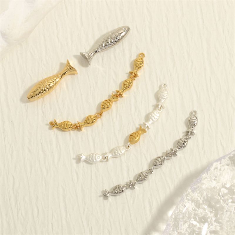 Material De Pulsera De Cuentas Perforadas Con Peces Dorados Tridimensionales Chapados En Oro De Cobre