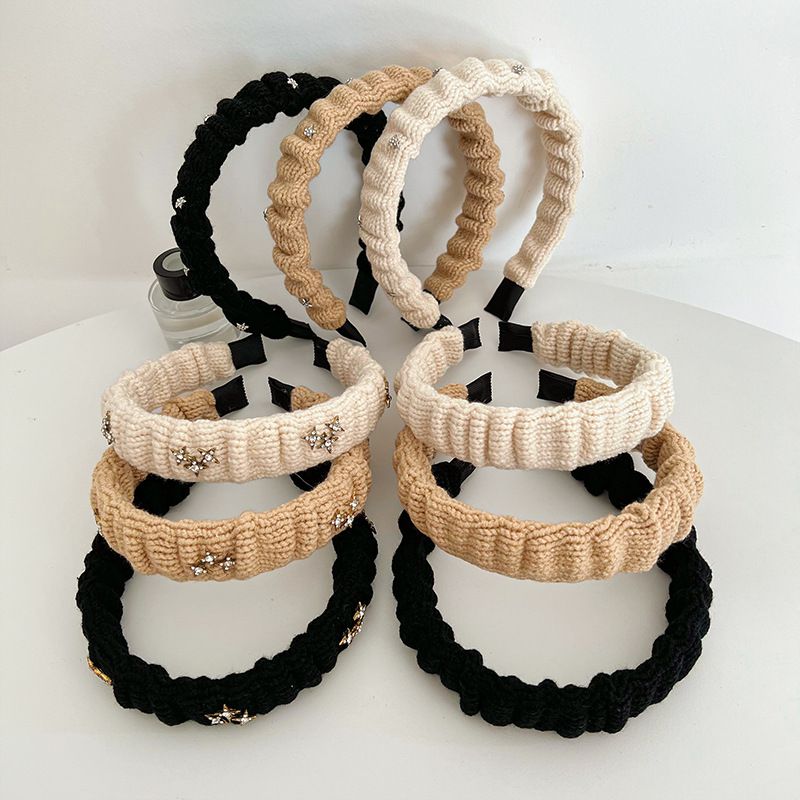Fashion Apricot Single Star Pleated Knitted Headband Wool Knitted Diamond Star Pleated Wide-brimmed Headband