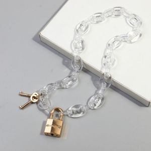 Fashion Transparent Golden Lock Acrylic Letter Concentric Lock Necklace