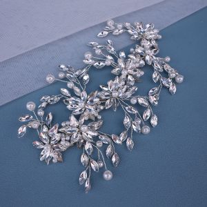 Fashion Silver Rhinestone-encrusted Pearl Flower Hair Accessory
