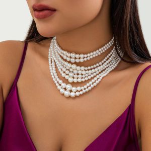 Collar De Bolas De Perlas De Imitación Multicapa