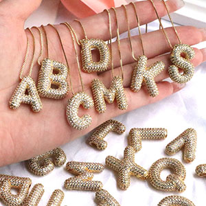 Fashion A Copper Inlaid Zirconium 26 Letter Necklace