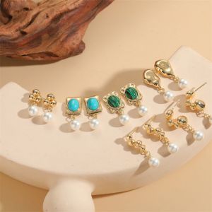 Pendientes Perlas Cuadradas Pino Azul