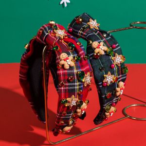 Fashion Green Fabric Diamond-encrusted Three-dimensional Christmas Knotted Wide-brimmed Headband