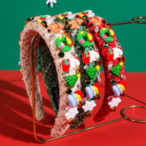 Fashion Off White Fabric Diamond-encrusted Three-dimensional Christmas Knotted Wide-brimmed Headband