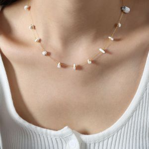 Collar De Piedra Natural Geométrica De Acero Titanio