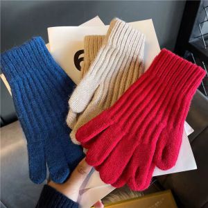 Guantes De Cinco Dedos De Punto De Lana De Color Liso