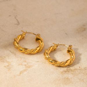 Fashion Gold Stainless Steel Gold Plated Twist Earrings