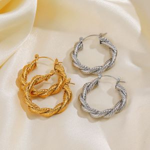 Fashion Gold Stainless Steel Twist Round Earrings