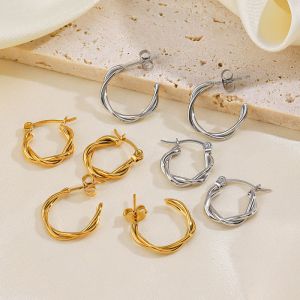 Fashion Steel Color Earrings Stainless Steel Twist Round Earrings