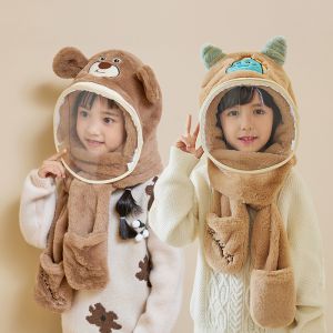 Capucha Infantil Integrada De Poliéster Con Mascarilla Bufanda De Felpa Y Guantes